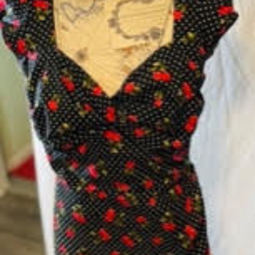 STOP STARRING by ALICIA ESTRADA BLACK/WHITE POLKA-DOTS & ROSES MIDI-DRESS